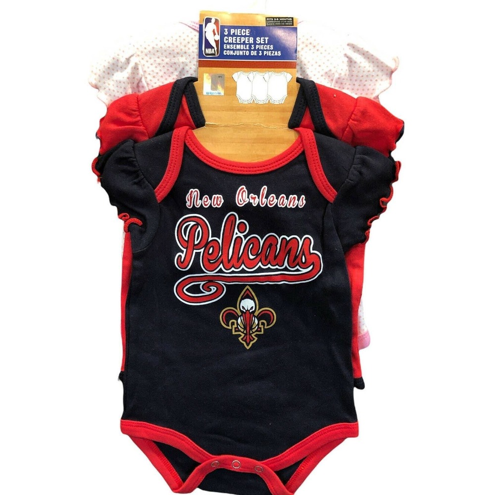 NBA New Orleans Pelicans Baby Girls 3 Piece Creeper Set Bodysuits 3-6 Months NEW